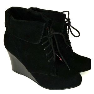 Rampage Black Faux Suede Lace Up Boot Wedges